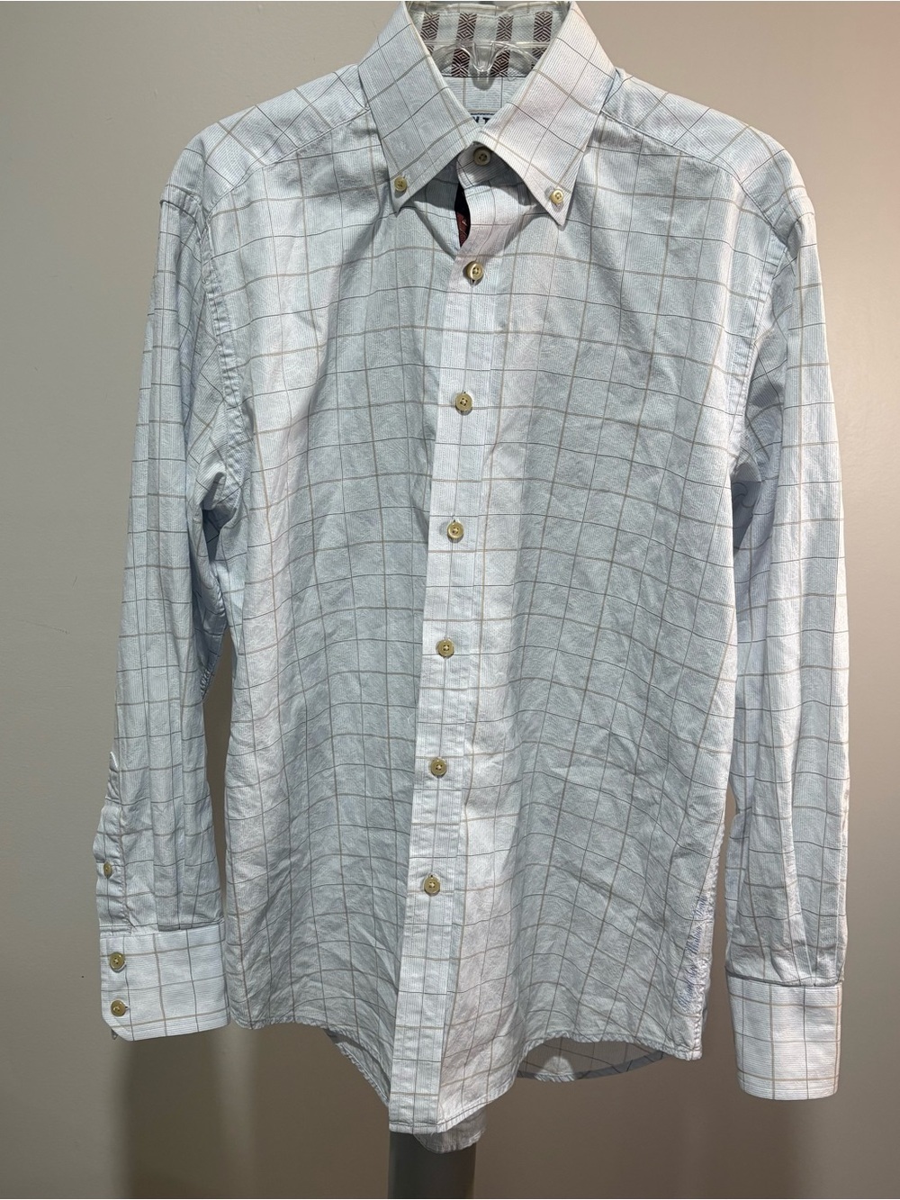 Robert Graham Shirt Mens M Plaid Grey Blue Designer Preppy Stretch Money Talks